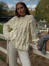 Black White Solid Ribbed Knitted Loose Pullover O Neck Long Sleeve Oversized Sweater
